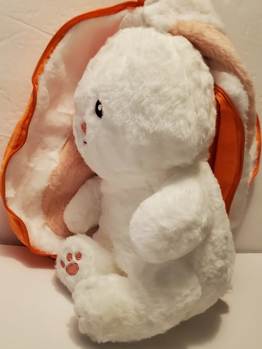 Reversible White Rabbit Stuffed Animal Plush in Orange Carrot Case, Medium